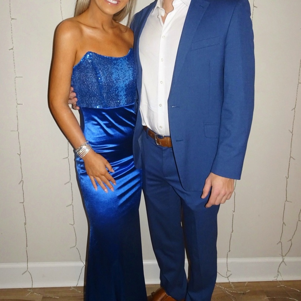 Lulu's Play to Sequin Royal Blue Sequin Strapless Maxi Dress